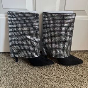 Silver and Black Sequin Boots